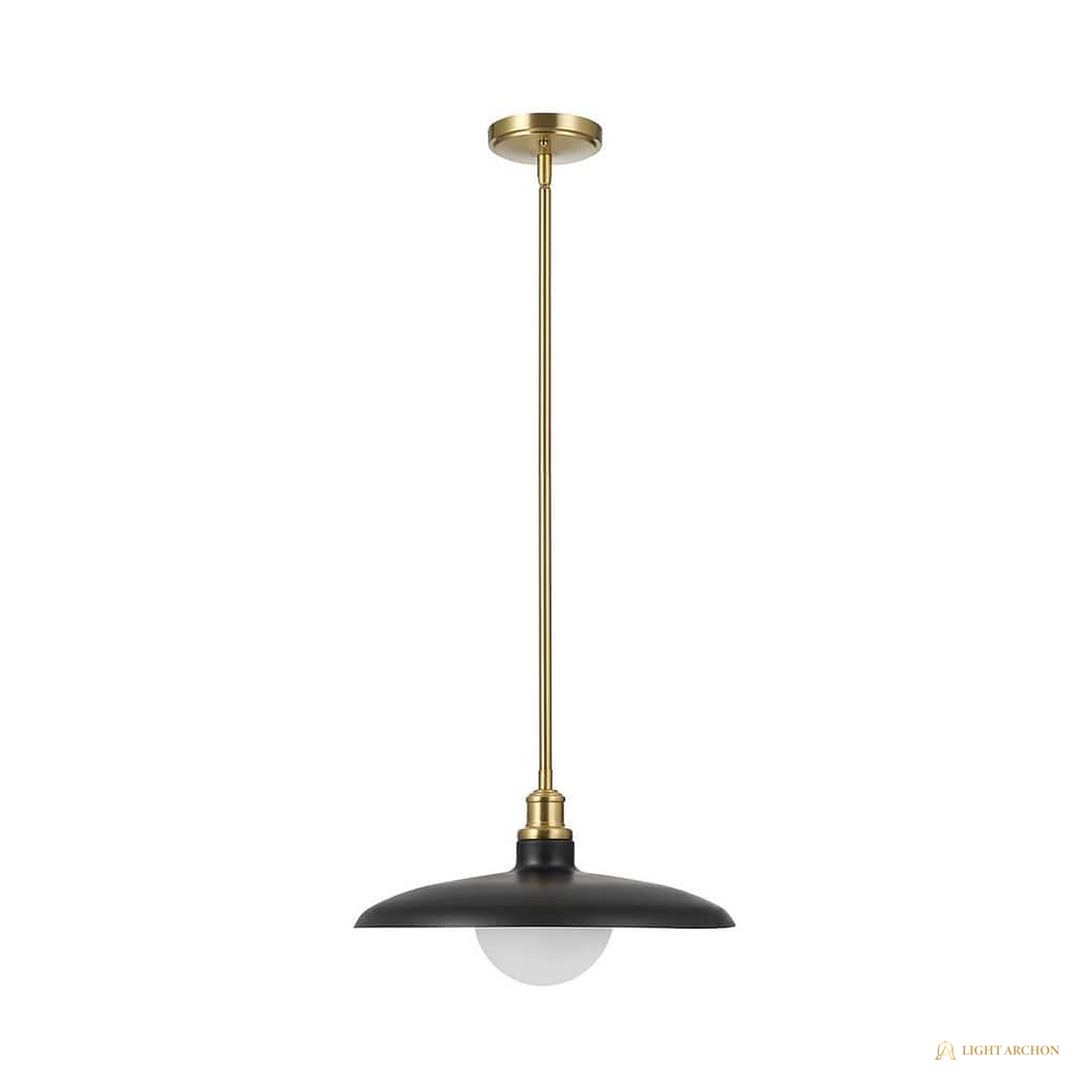 Light Archon Brim 15 in. Matte Black and Brass Pendant with Etched Glass Inner Shade - front view