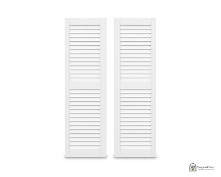 Vanguard Shade Louvered Vinyl Exterior Shutter Pair, Stock Heights - front view
