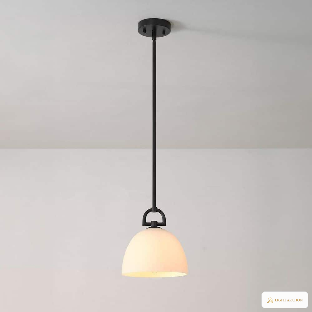 Light Archon Taper 8.9 in. Matte Black Cone Pendant with White Opal Glass Shade - front view