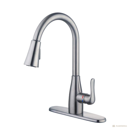 Namimera Single-Handle Pull-Down Kitchen Faucet with Power Spray, 1.8 GPM, Stainless Steel - front view