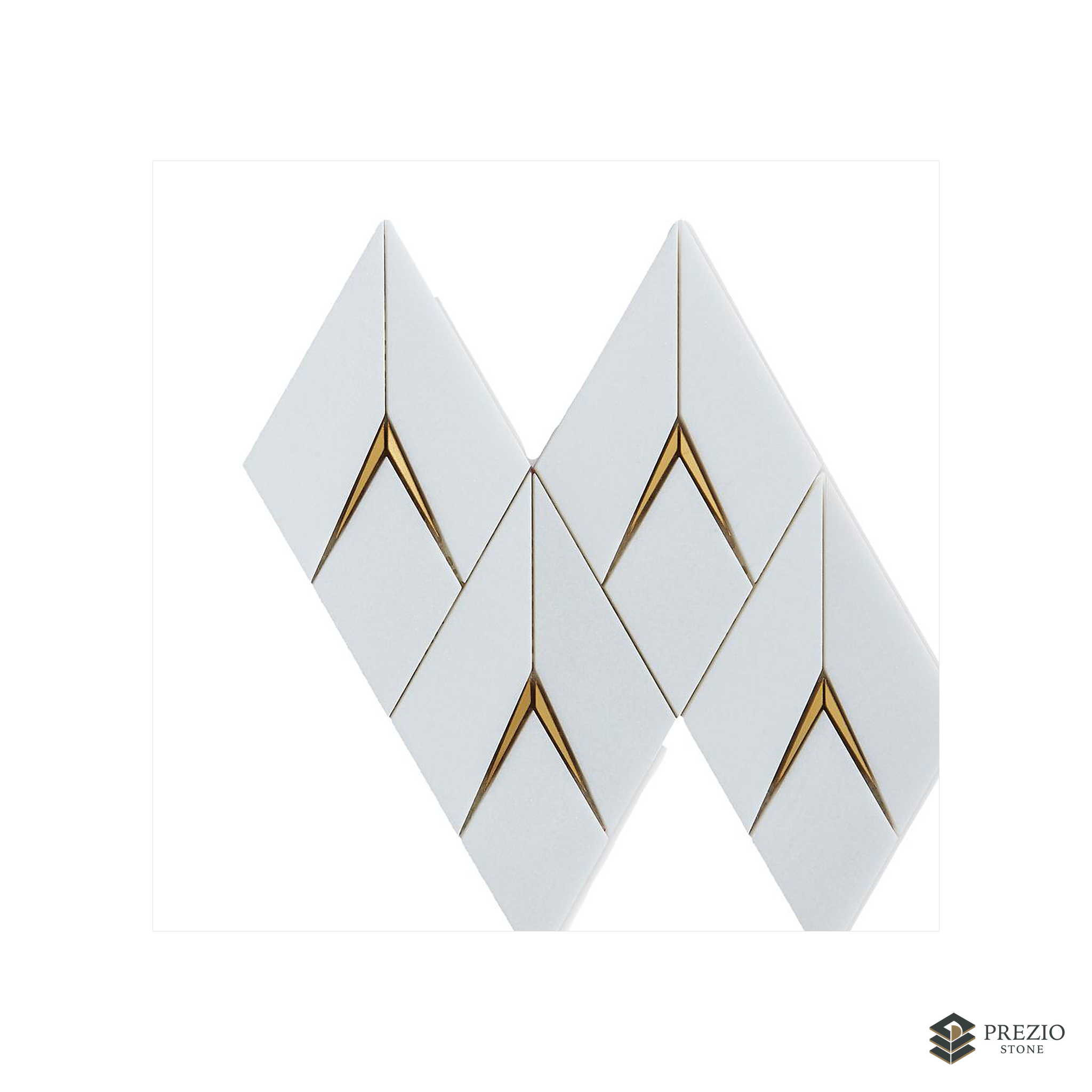 Prezio Stone Dimensional Rhombus Waterjet Mosaic, Marble with Metal Chevron Inlay - primary material view