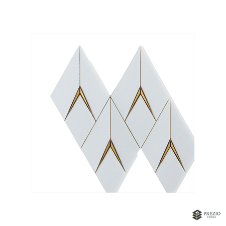 Prezio Stone Dimensional Rhombus Waterjet Mosaic, Marble with Metal Chevron Inlay - primary material view
