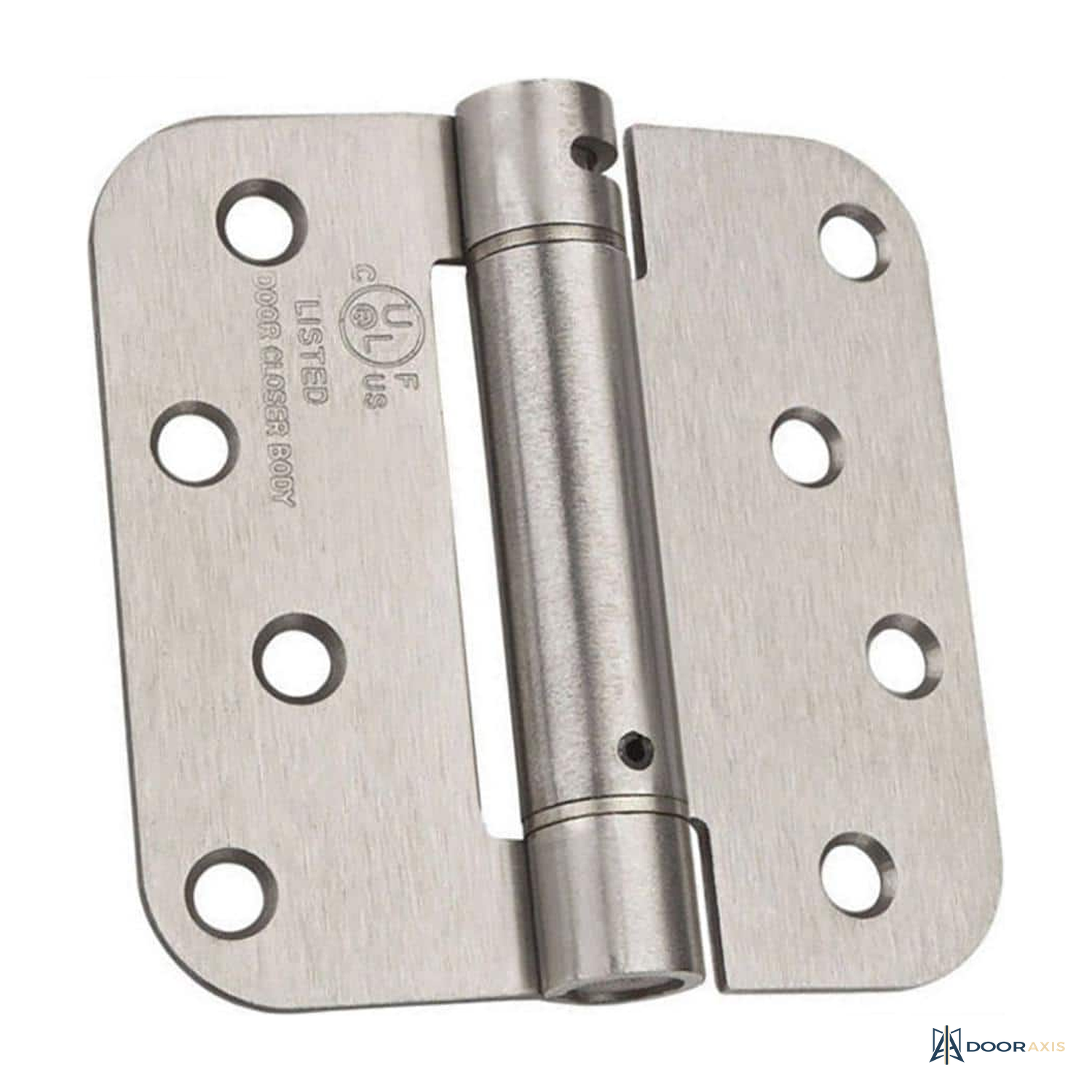 Door Axis 4 in Adjustable Spring Door Hinge, Satin Nickel, 2-Pack - front view