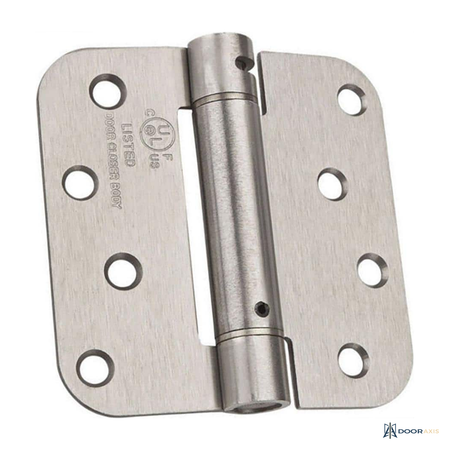 Door Axis 4 in Adjustable Spring Door Hinge, Satin Nickel, 2-Pack - front view