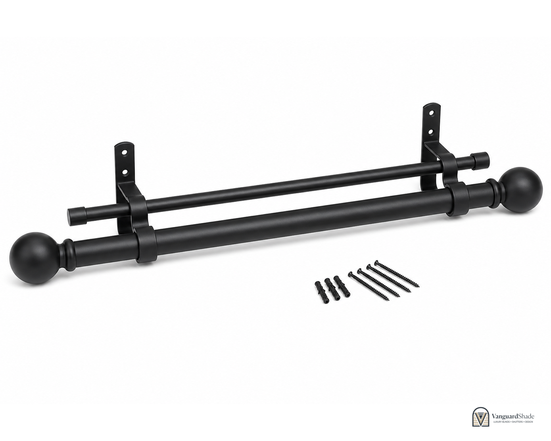 Vanguard Shade 1 in. Double Curtain Rod Set, Adjustable, Stock Lengths - front view