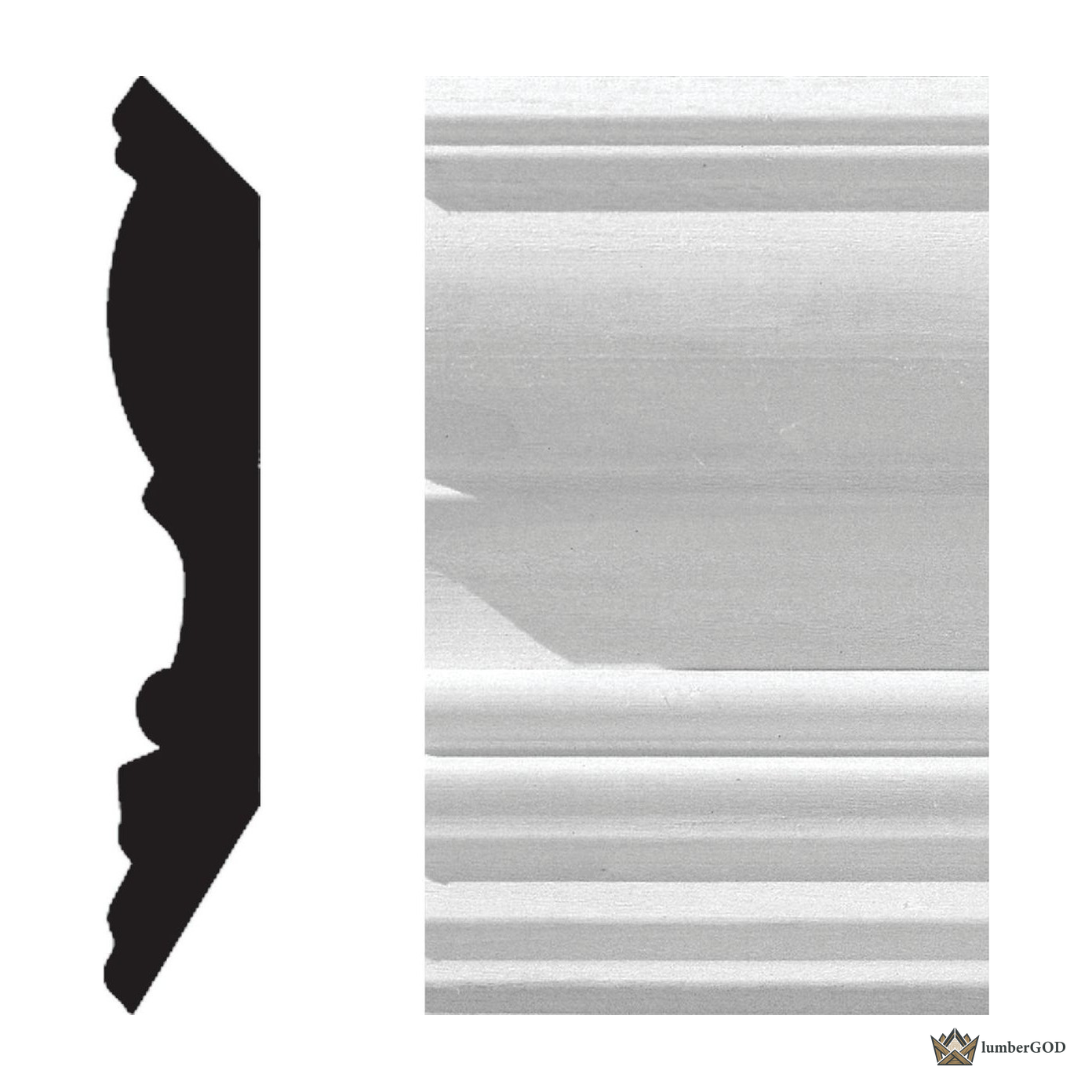 Lumber God Primed Crown Molding, 4-1/2 in, 8 ft - front view