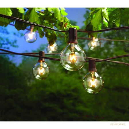 Light Archon Arbor 12 ft. Cafe Patio Light Strand, 12 Clear Round Lamps - front view