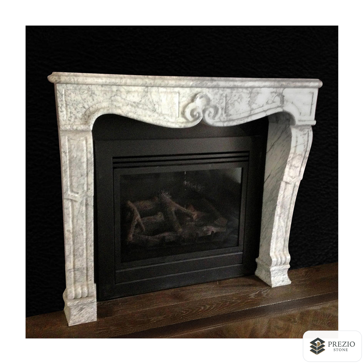 Prezio Stone Nora Carved Stone Fireplace Mantel in Carrara Marble - primary material view