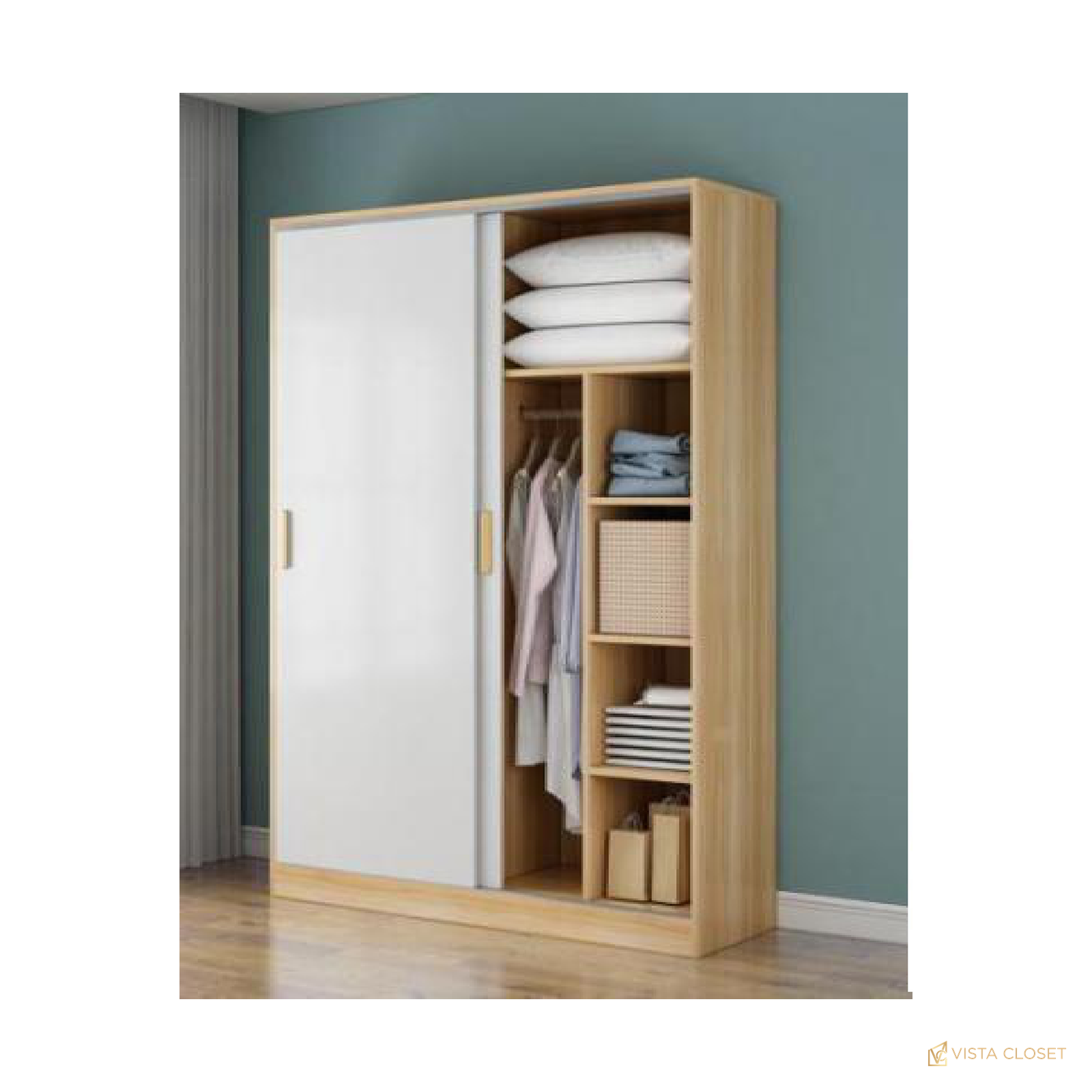 Vista Closet Light Walnut Two-Tone 2-Door Sliding Wardrobe - front view