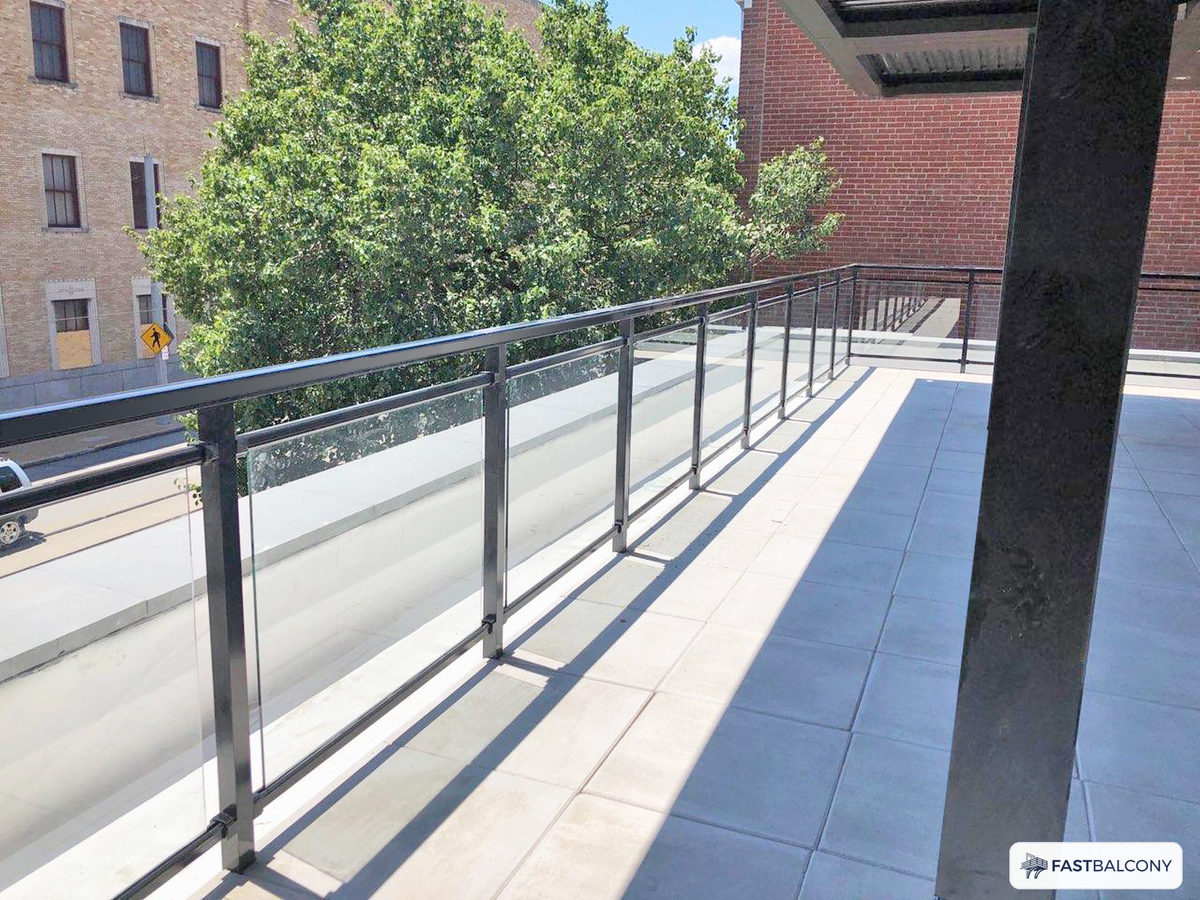 Fast Balcony Glass Railing Bolt-On Aluminum Balcony System - elevation view