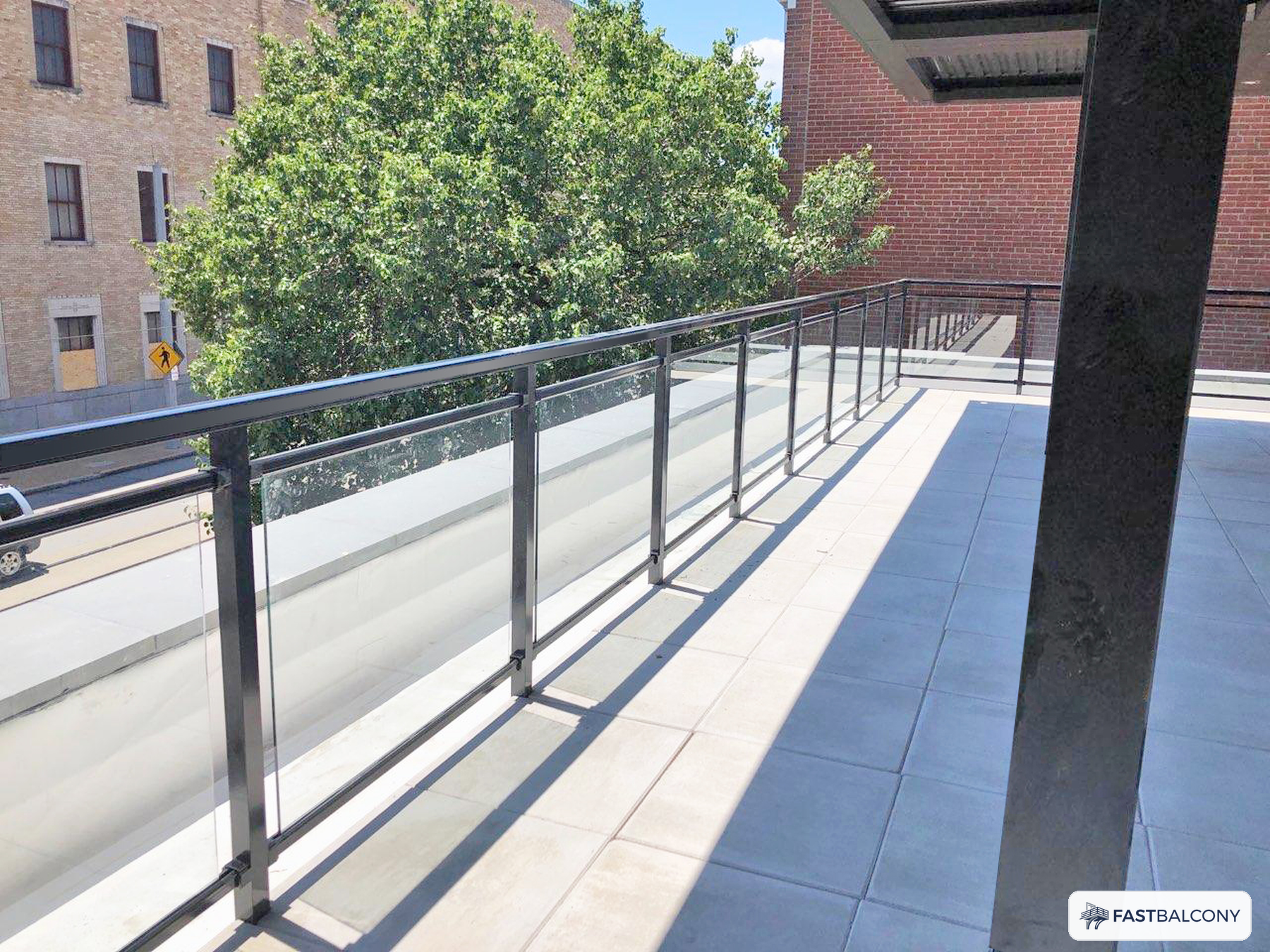 Fast Balcony Glass Railing Bolt-On Aluminum Balcony System - elevation view