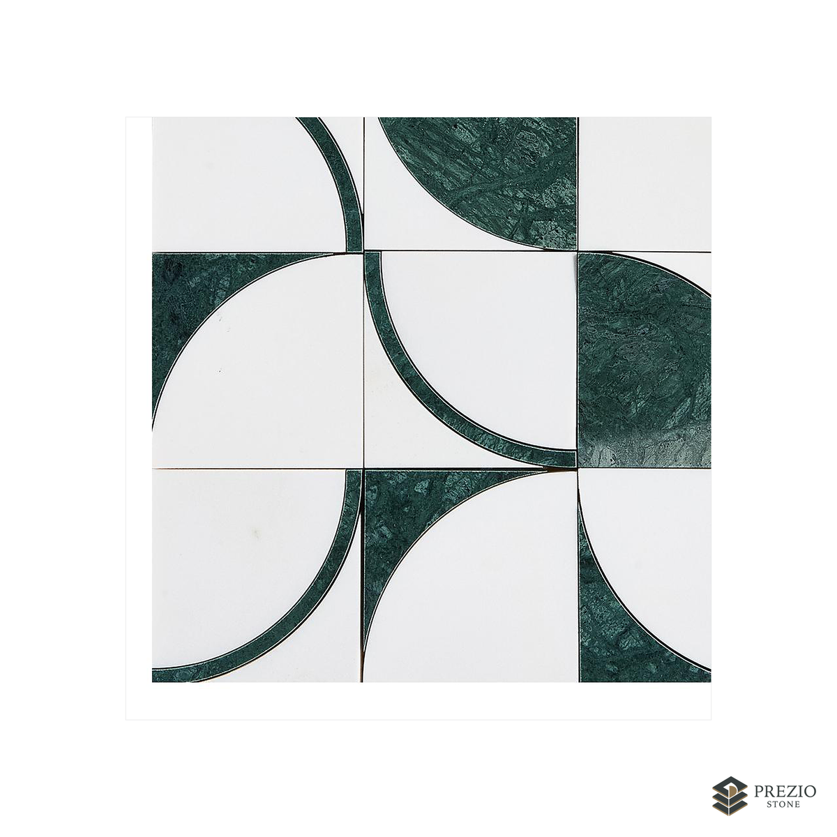 Prezio Stone Quadrant Fan Waterjet Mosaic, Green and Black Marble - primary material view