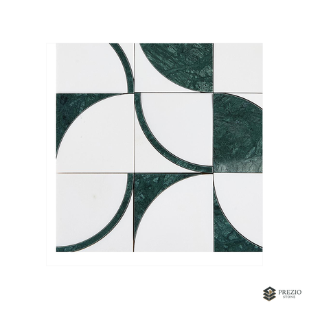Prezio Stone Quadrant Fan Waterjet Mosaic, Green and Black Marble - primary material view