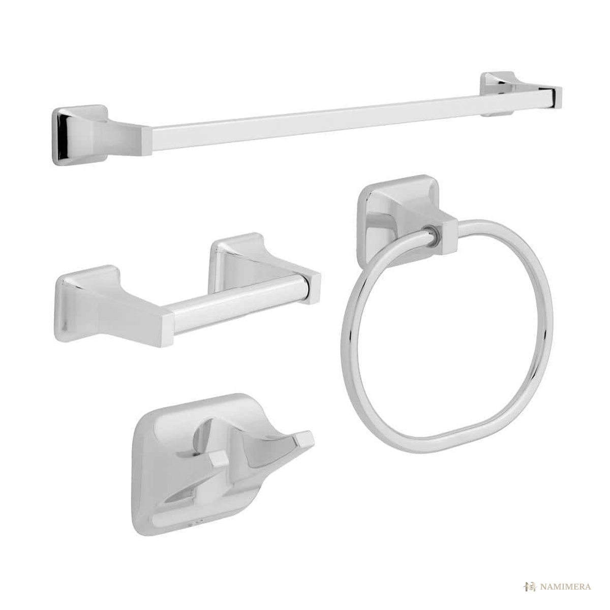 Namimera 4-Piece Bath Hardware Set with 24 in. Towel Bar, Polished Chrome - front view