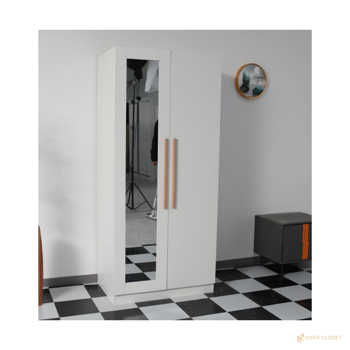 Vista Closet White Mirror-Door Hinged Wardrobe - front view