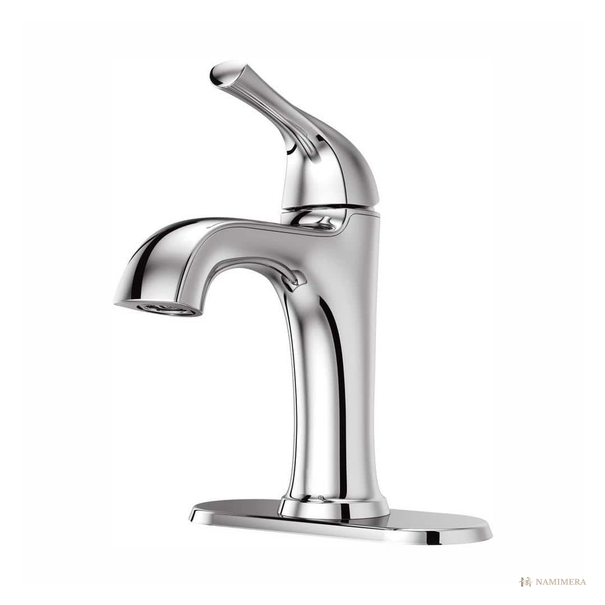 Namimera Single-Hole Single-Handle Mid-Arc Bathroom Faucet with Drain, 1.2 GPM, Polished Chrome - front view