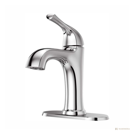 Namimera Single-Hole Single-Handle Mid-Arc Bathroom Faucet with Drain, 1.2 GPM, Polished Chrome - front view