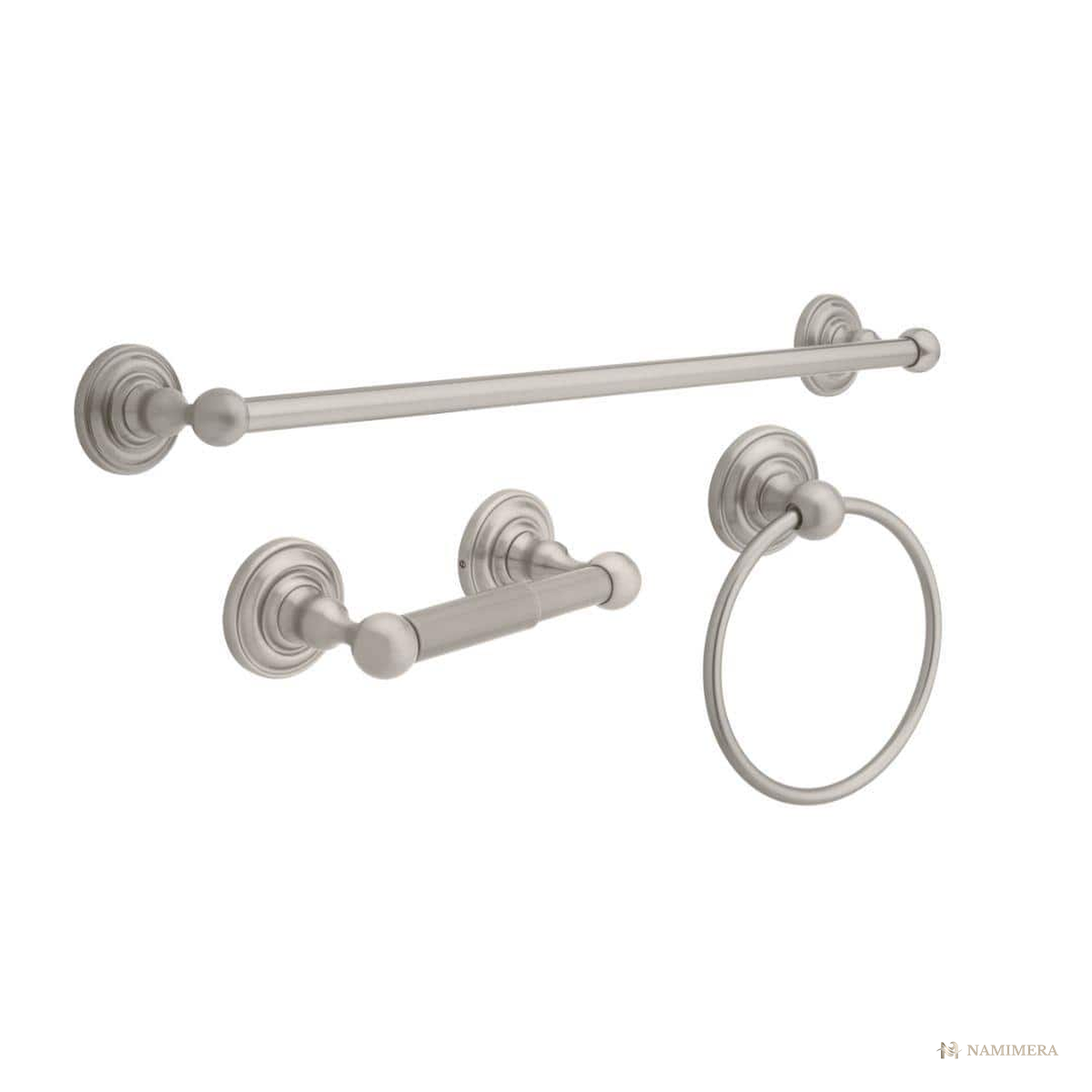 Namimera 3-Piece Traditional Bath Hardware Set with 24 in. Towel Bar, Brushed Nickel - front view