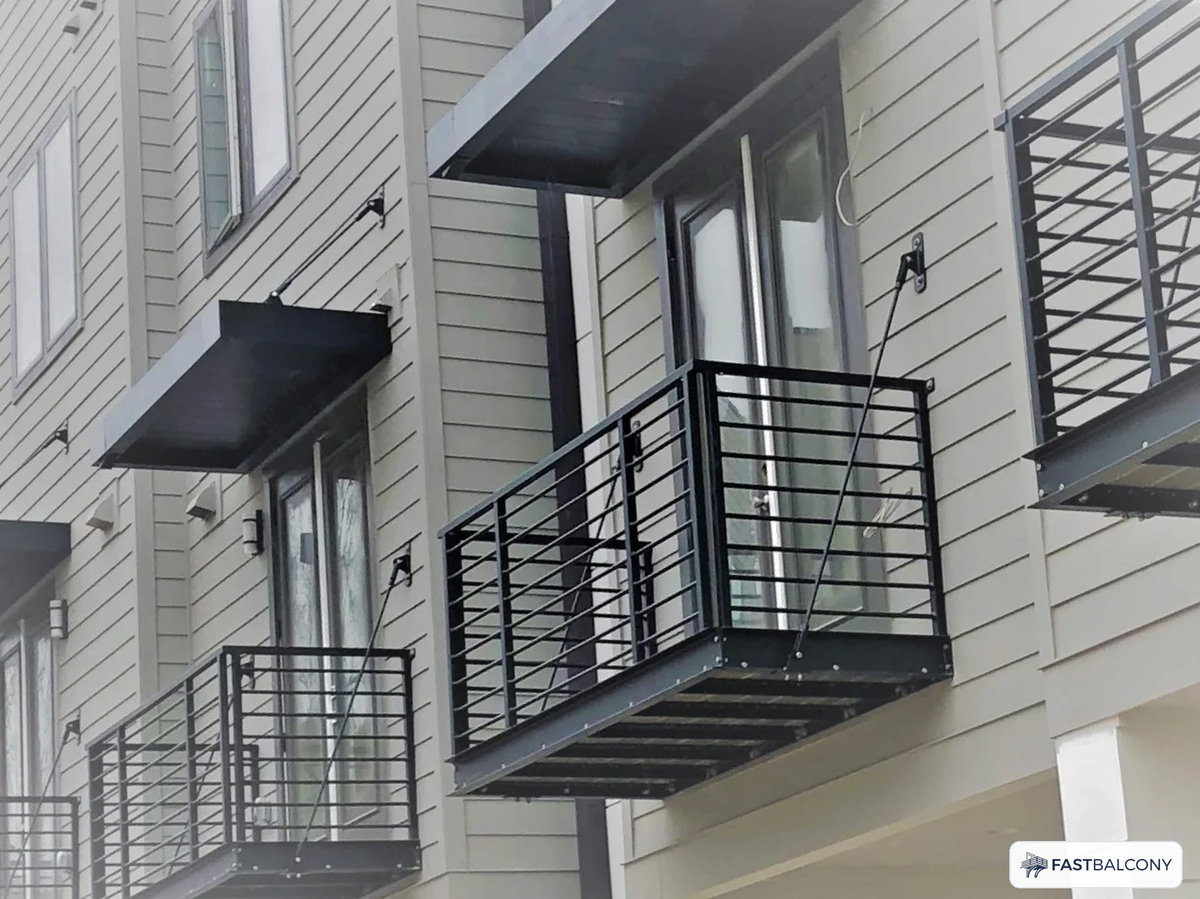 Fast Balcony Horizontal Rail Bolt-On Aluminum Balcony System - elevation view