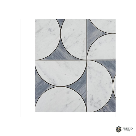 Prezio Stone Crescent Quadrant Waterjet Mosaic, Carrara, Nero, and Verde Marble - primary material view