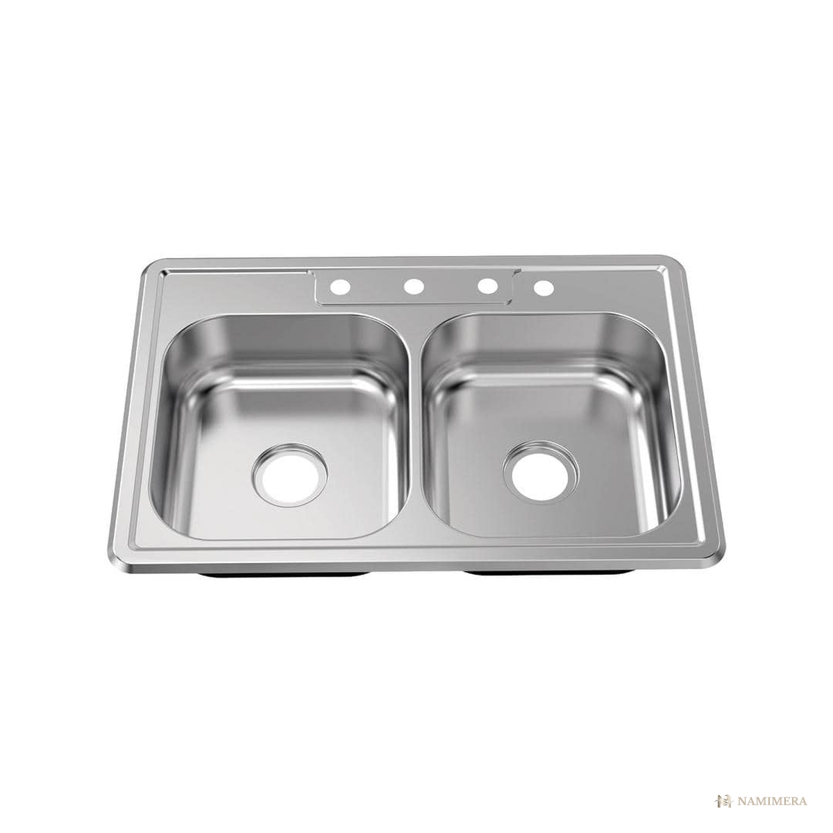 Namimera 33 in. Drop-In 50-50 Double Bowl 22-Gauge Stainless Steel Kitchen Sink - front view