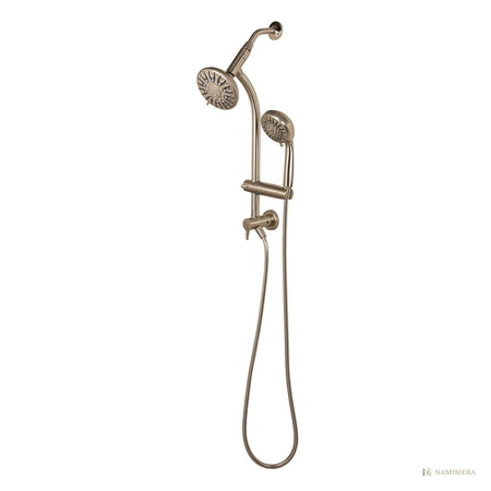 Namimera 6-Spray Wall Bar Shower Kit with Rain Head and Handheld, 1.8 GPM, Brushed Nickel - front view