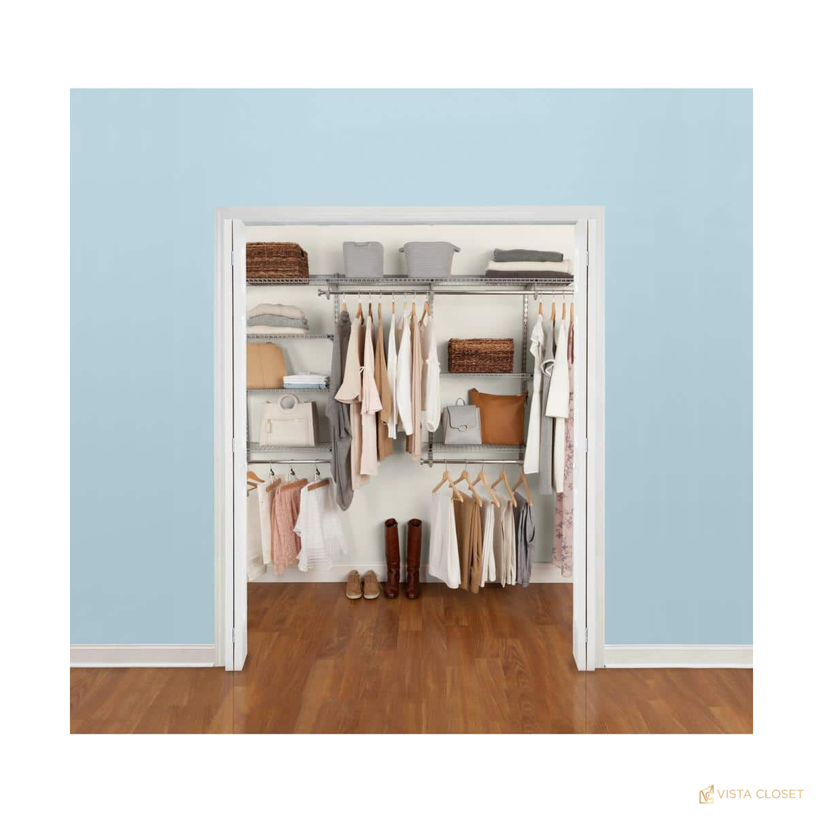 Vista Closet 4 ft to 8 ft Titanium Configurable Wire Closet Kit - front view