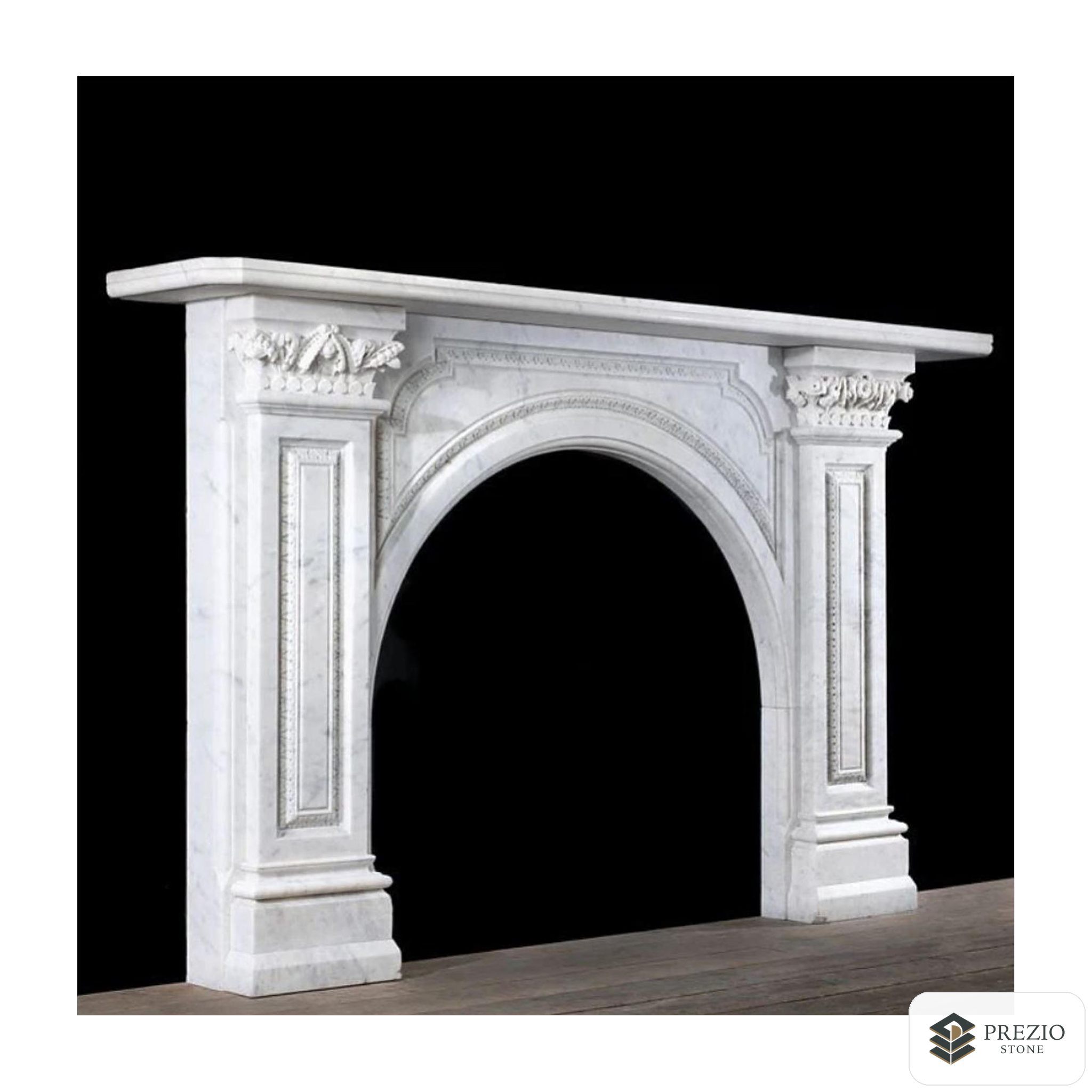 Prezio Stone Florence 79 in. W Carved Stone Fireplace Mantel in Carrara Marble - primary material view