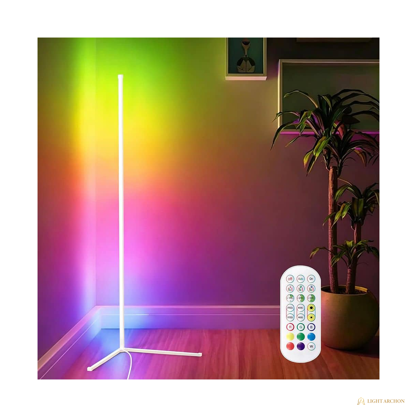 Light Archon Vertex 56 in. Smart RGB Corner Floor Lamp, White - front view
