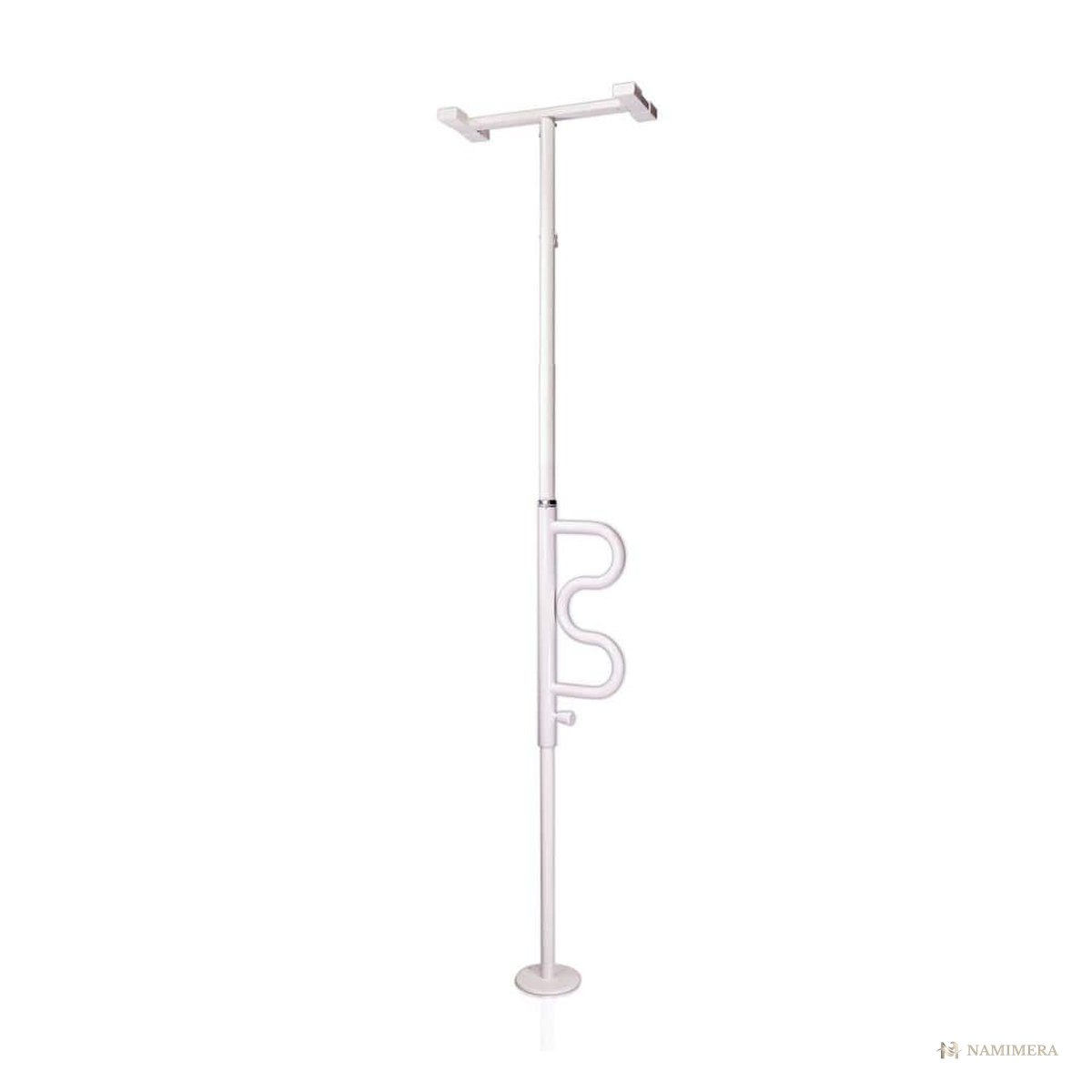 Namimera Tension-Mount Floor-to-Ceiling Support Pole with Rotating Curved Grab Bar, White - front view