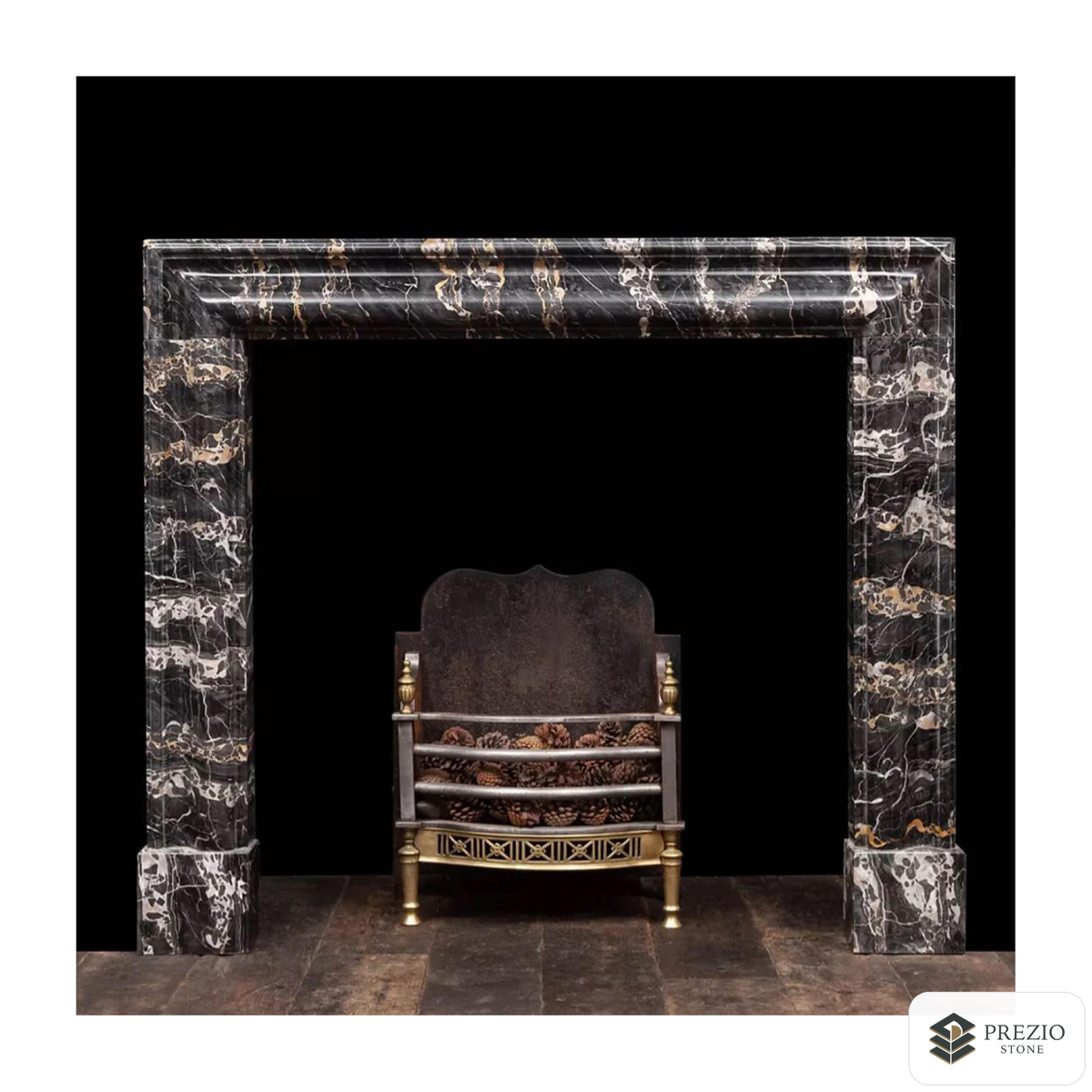 Prezio Stone Delilah 48 in. W Carved Stone Fireplace Mantel in Nero Portoro - primary material view