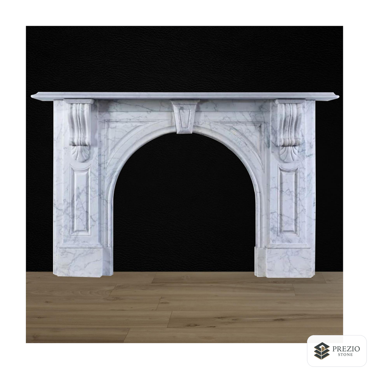 Prezio Stone Juliette 76 in. W Carved Stone Fireplace Mantel in Carrara Marble - primary material view