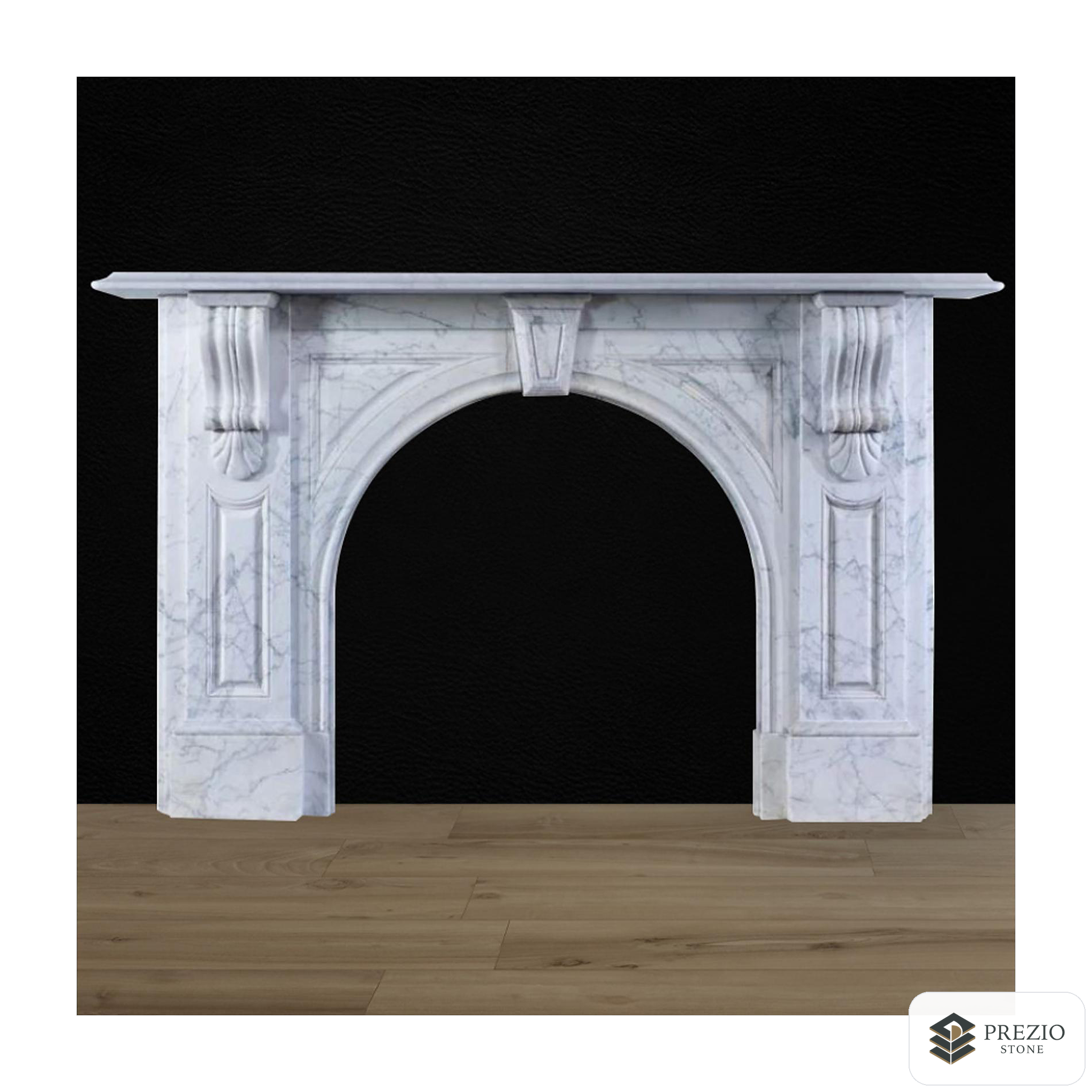 Prezio Stone Juliette 76 in. W Carved Stone Fireplace Mantel in Carrara Marble - primary material view