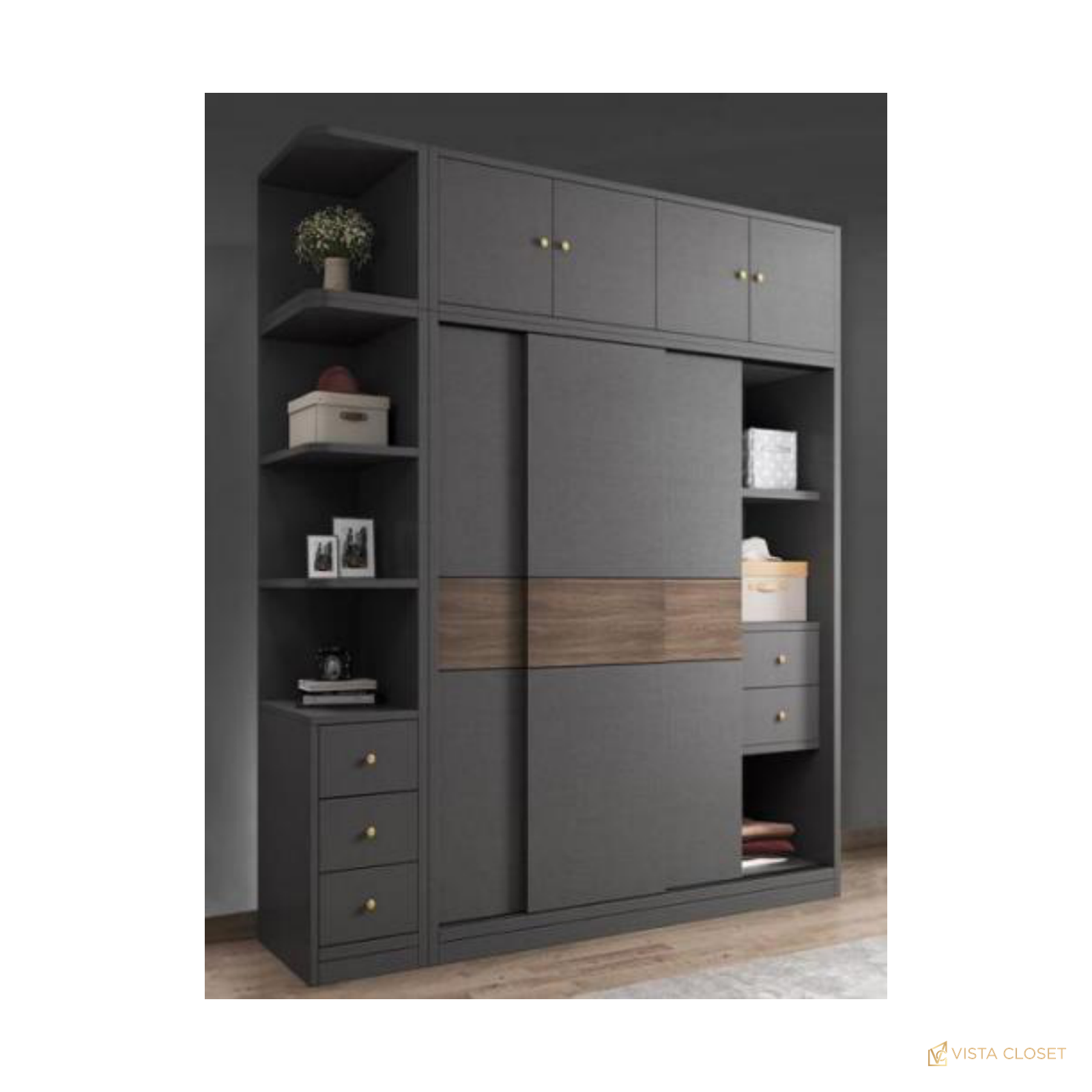 Vista Closet Graphite Gray Sliding Wardrobe - front view