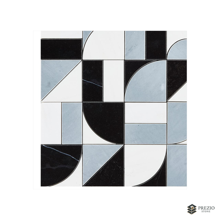 Prezio Stone Modernist Patchwork Waterjet Mosaic, Mixed Marble Sheet - primary material view