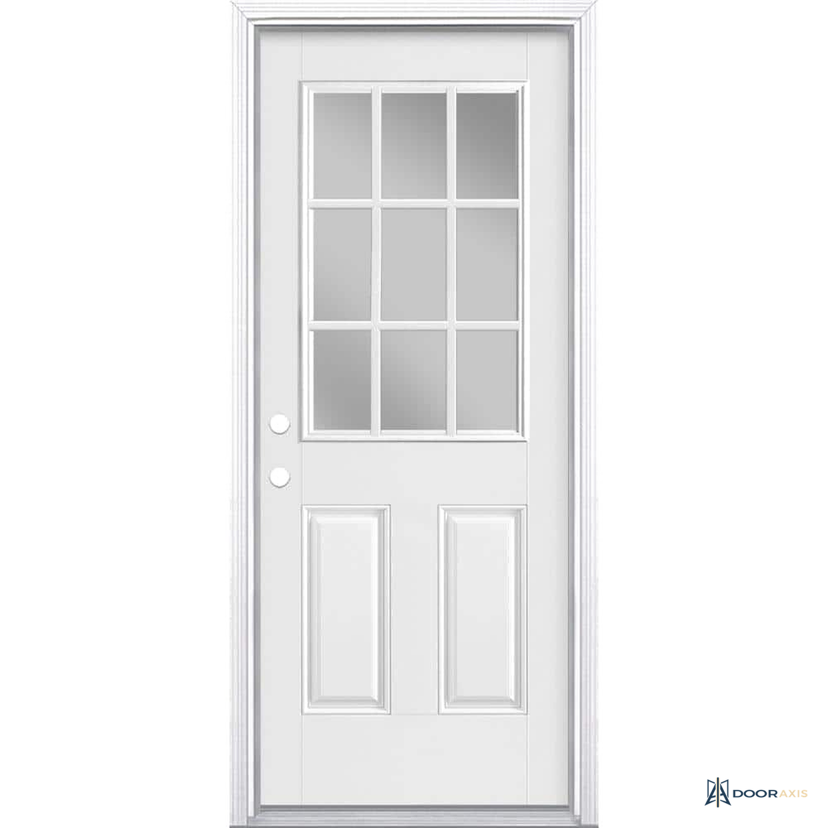 Door Axis 32 in x 80 in 9-Lite Clear Glass Fiberglass Prehung Front Door with Brickmold - front view