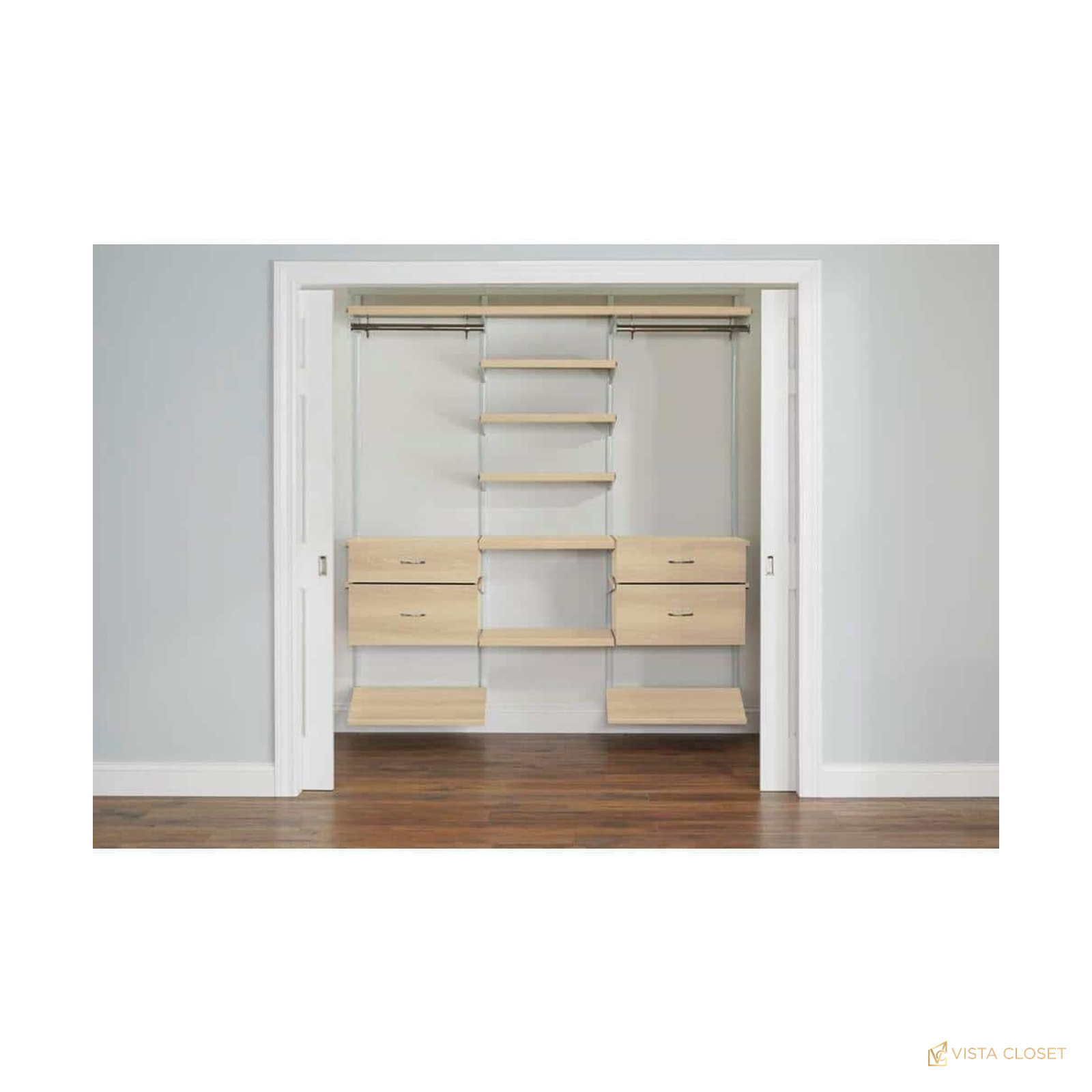 Vista Closet 6 ft Birch Modular Closet Kit with Drawers and Shoe Shelves - front view