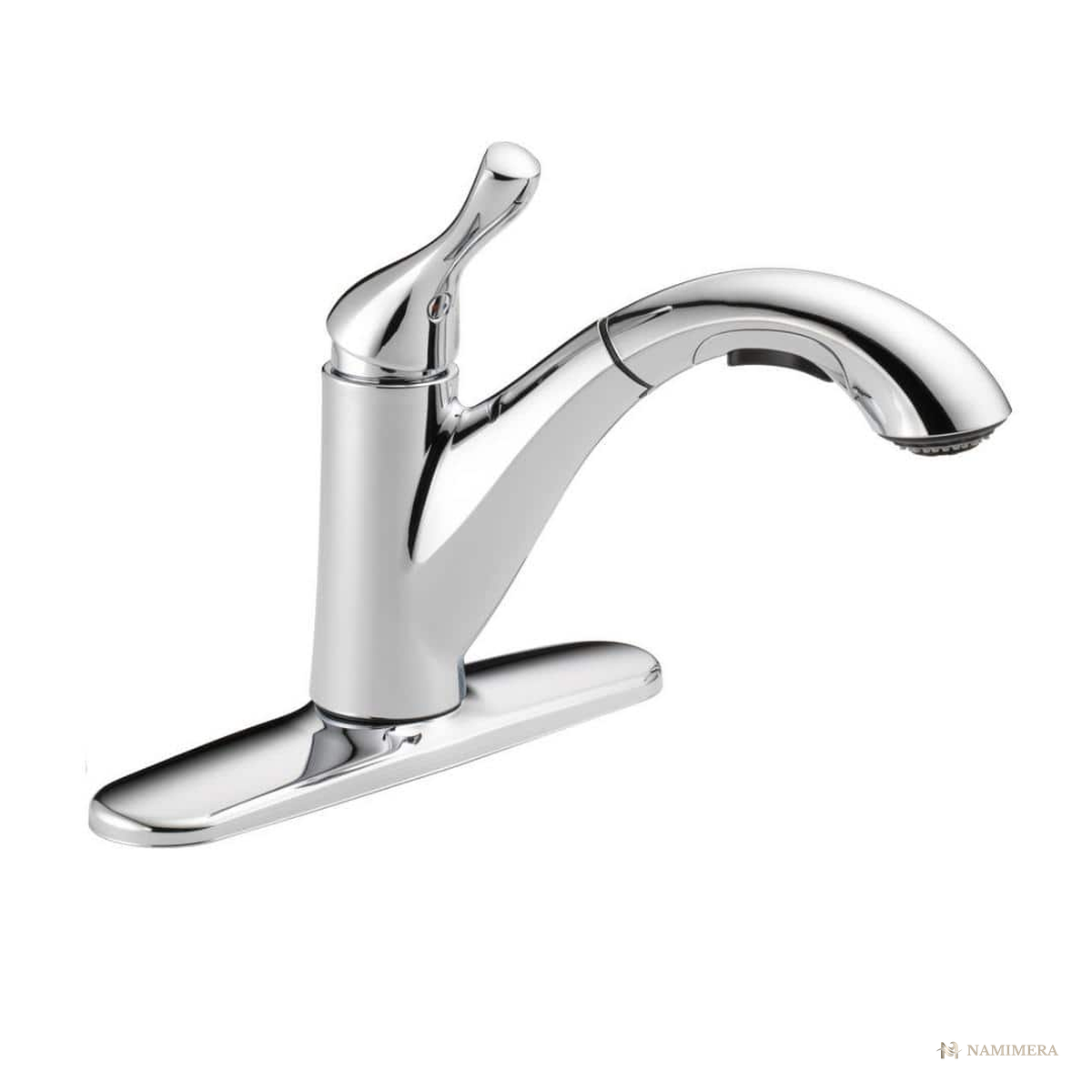 Namimera Single-Handle Pull-Out Kitchen Faucet with Deck Plate, 1.8 GPM, Chrome - front view