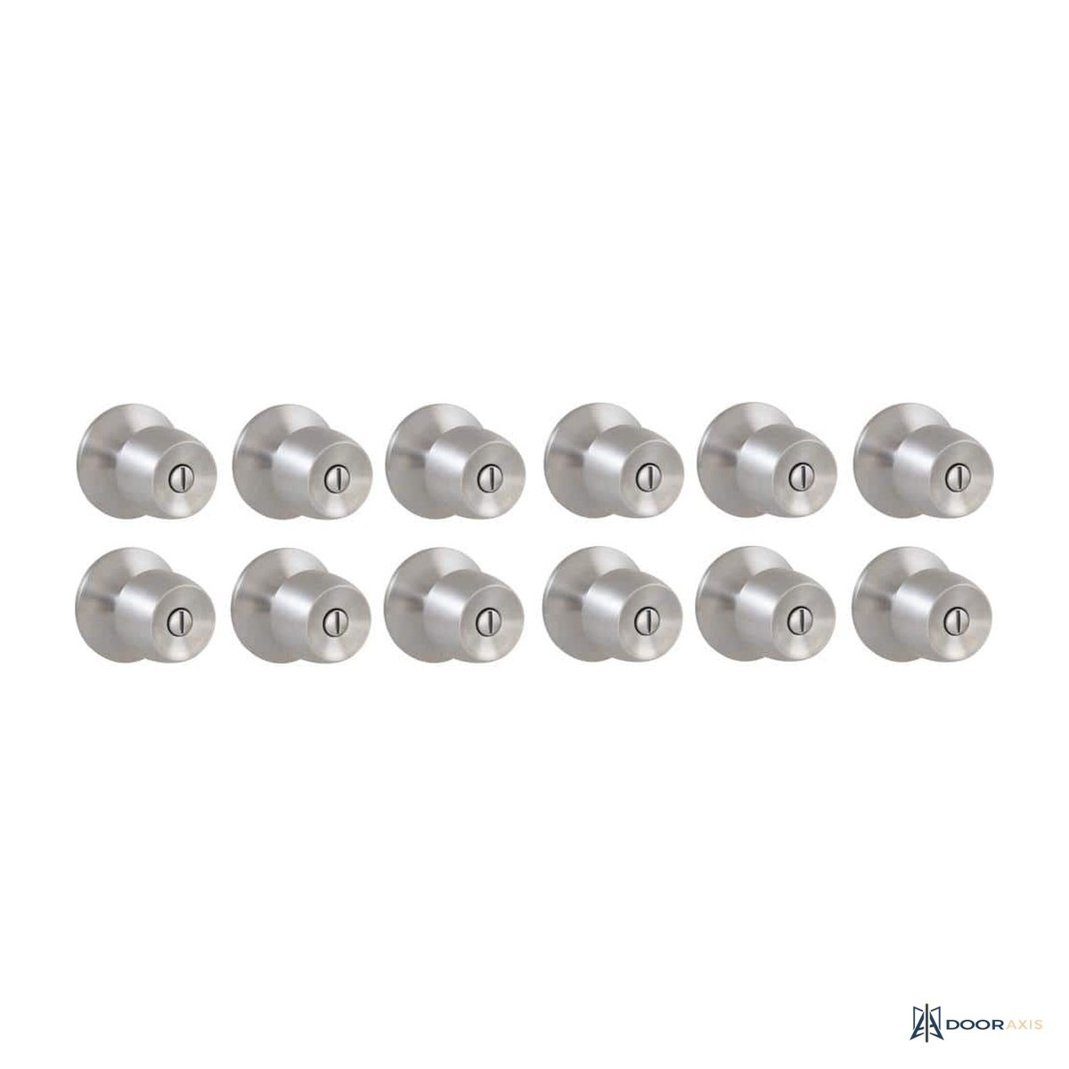 Door Axis Stainless Steel Finish Bed and Bath Door Knob, Single and 12-Pack - front view
