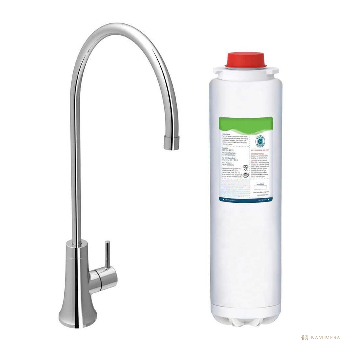 Namimera Filtered Drinking Water Faucet with Included Filter, 1.5 GPM, Chrome - front view