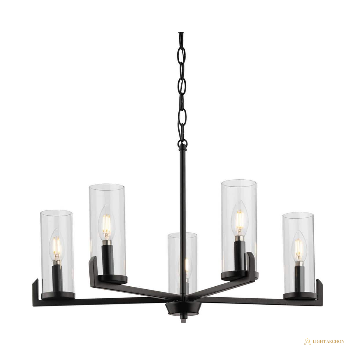 Light Archon Tivoli 25 in. 5-Light Matte Black Chandelier with Clear Glass Cylinder Shades - front view