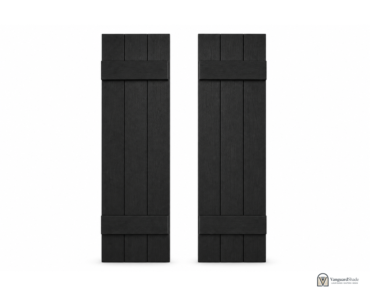 Vanguard Shade Board and Batten Exterior Shutter Pair, Stock Heights - front view