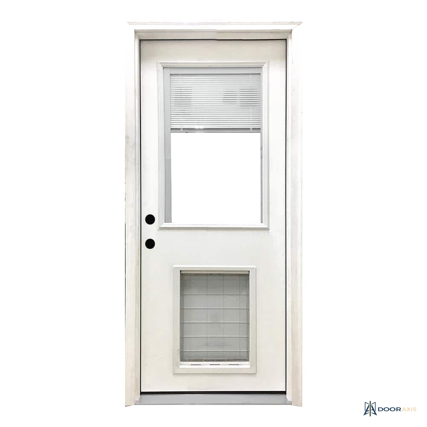 Door Axis 36 in x 80 in Half Lite Fiberglass Prehung Front Door with Extra Large Pet Door - front view