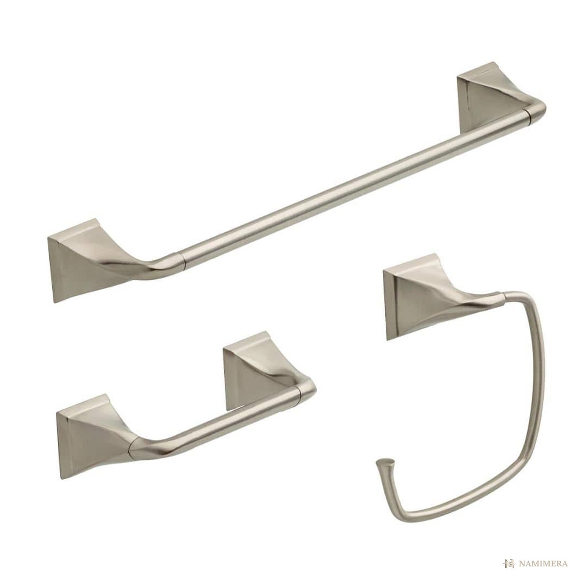 Namimera 3-Piece Bath Hardware Set with 24 in. Towel Bar, Brushed Nickel - front view