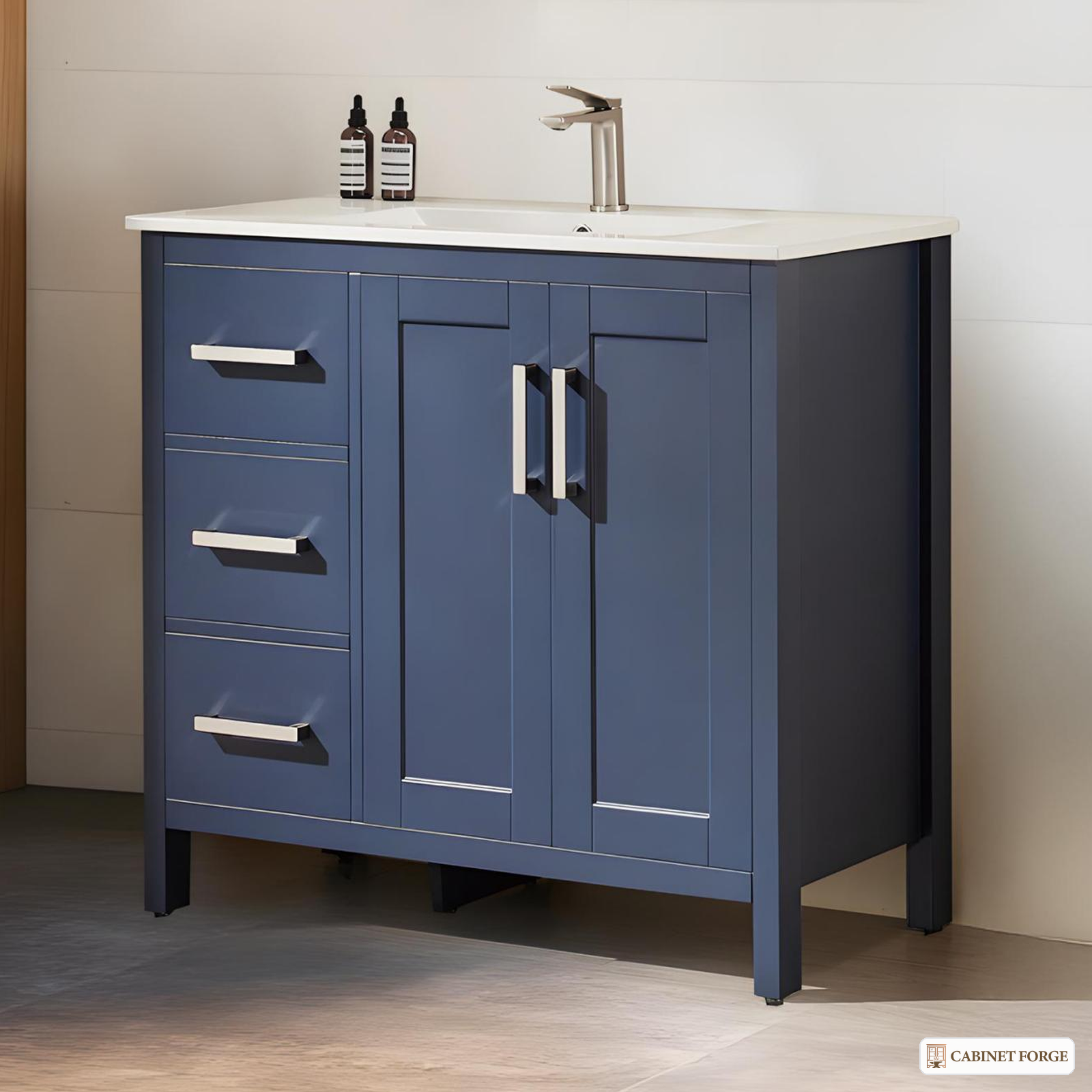 Cabinet Forge Deep Navy Vanity Cabinet Set - front view