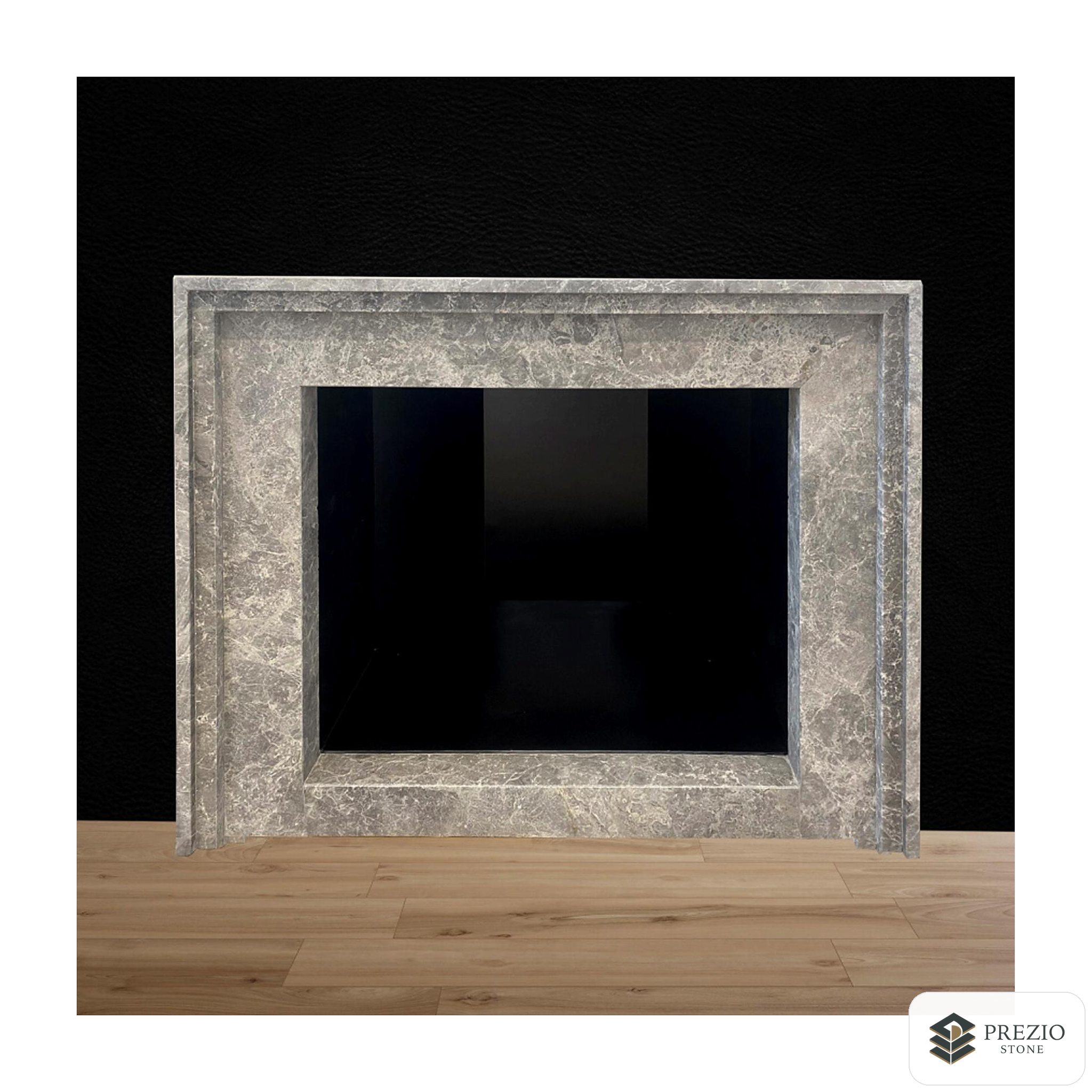 Prezio Stone Clara Carved Stone Fireplace Mantel in Elegant Grey - primary material view