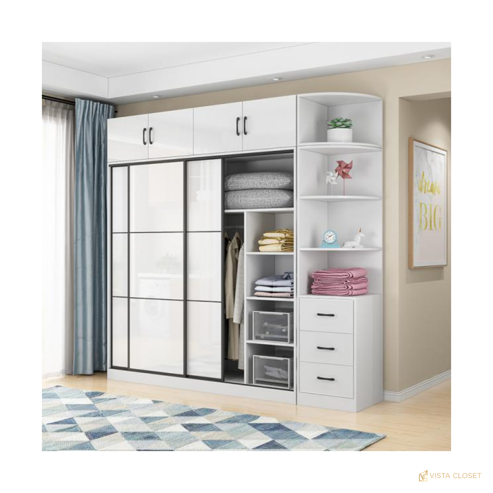 Vista Closet White Grid-Frame Sliding Wardrobe - front view