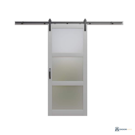 Door Axis 36 in x 84 in 3-Lite Frosted Glass White Composite Sliding Barn Door with Track Hardware Kit - front view