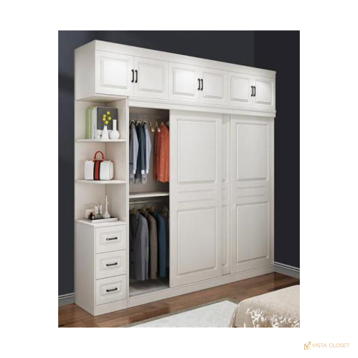Vista Closet Cream Classic Panel Sliding Wardrobe - front view