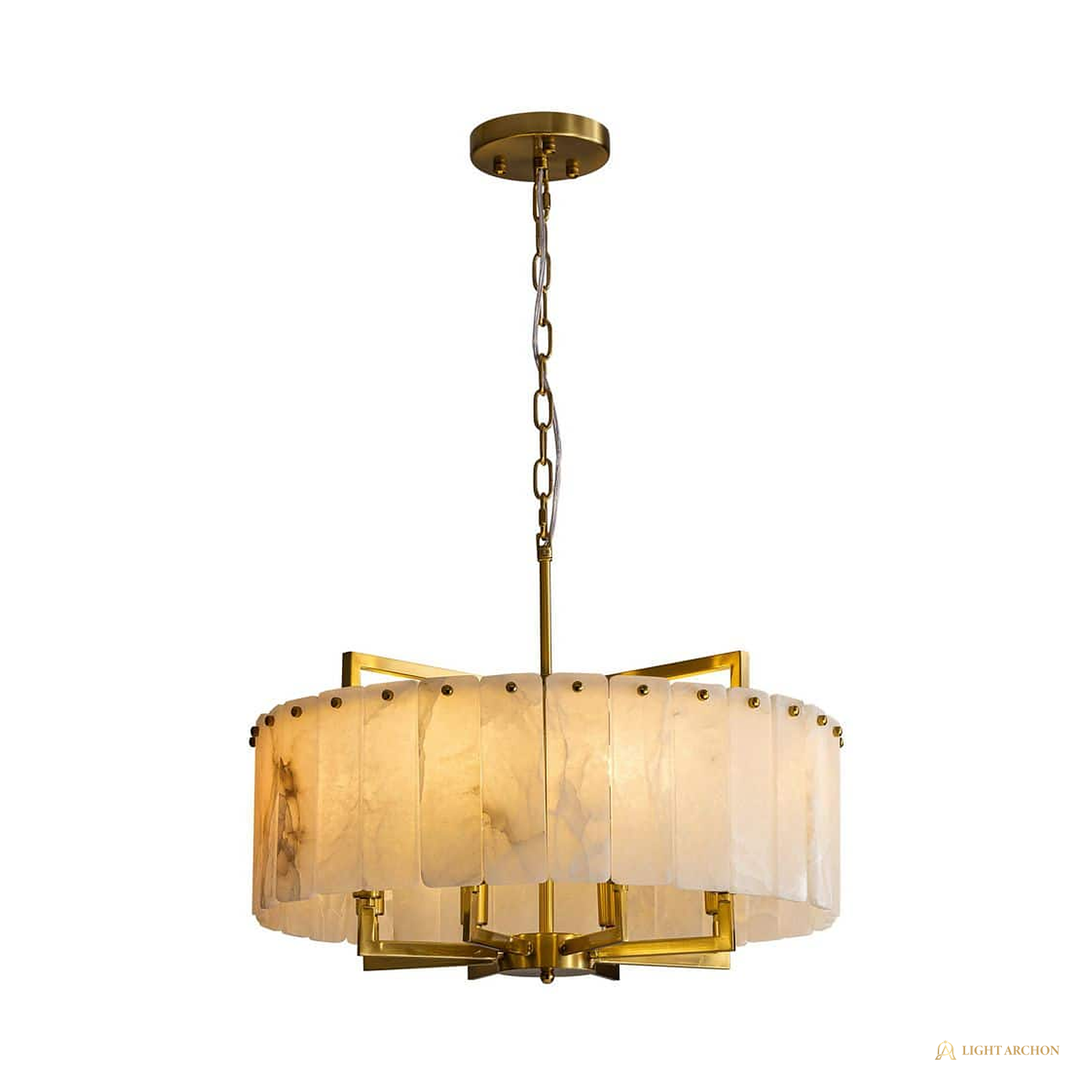 Light Archon Alba 24 in. 8-Light Round Chandelier with Alabaster-Style Shades, Brushed Gold - front view